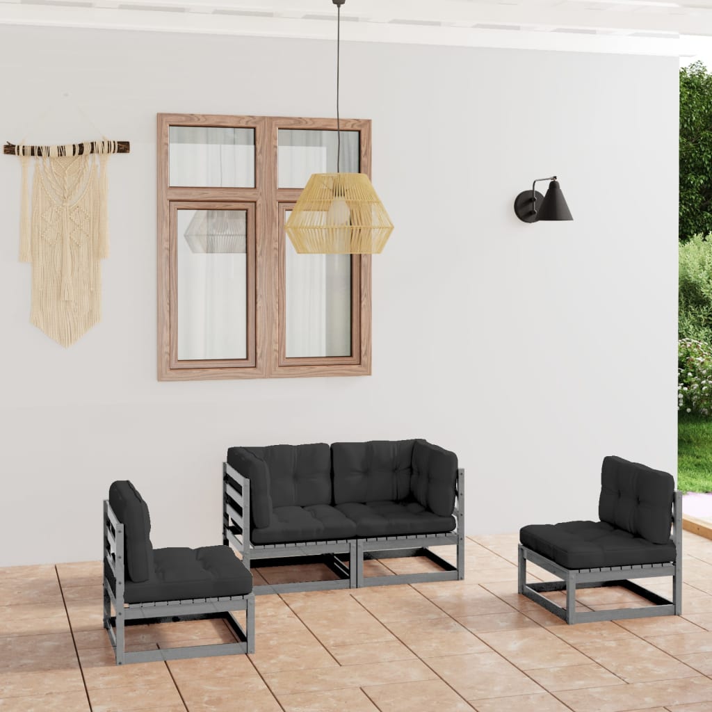 Salon de jardin 4 pcs avec coussins Bois de pin massif