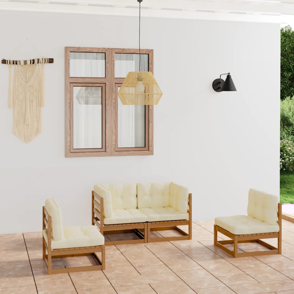 Salon de jardin 4 pcs avec coussins Bois de pin massif