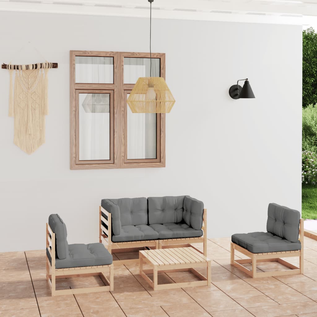 Salon de jardin 5 pcs avec coussins Bois de pin massif