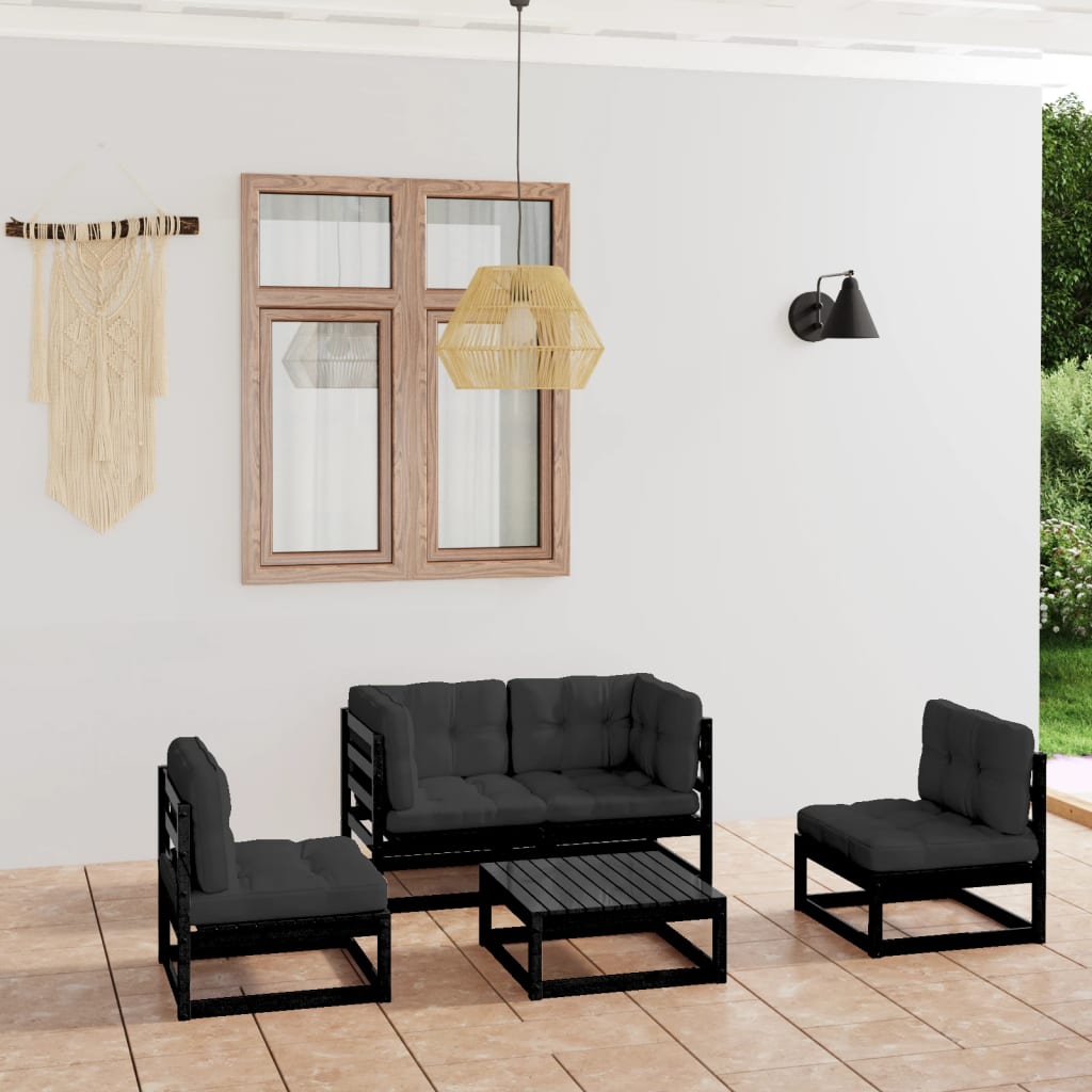 Salon de jardin 5 pcs avec coussins Bois de pin massif