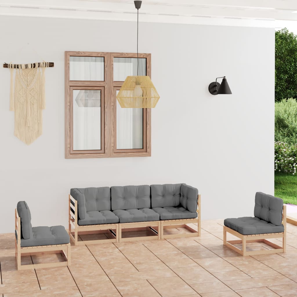 Salon de jardin 5 pcs avec coussins Bois de pin massif