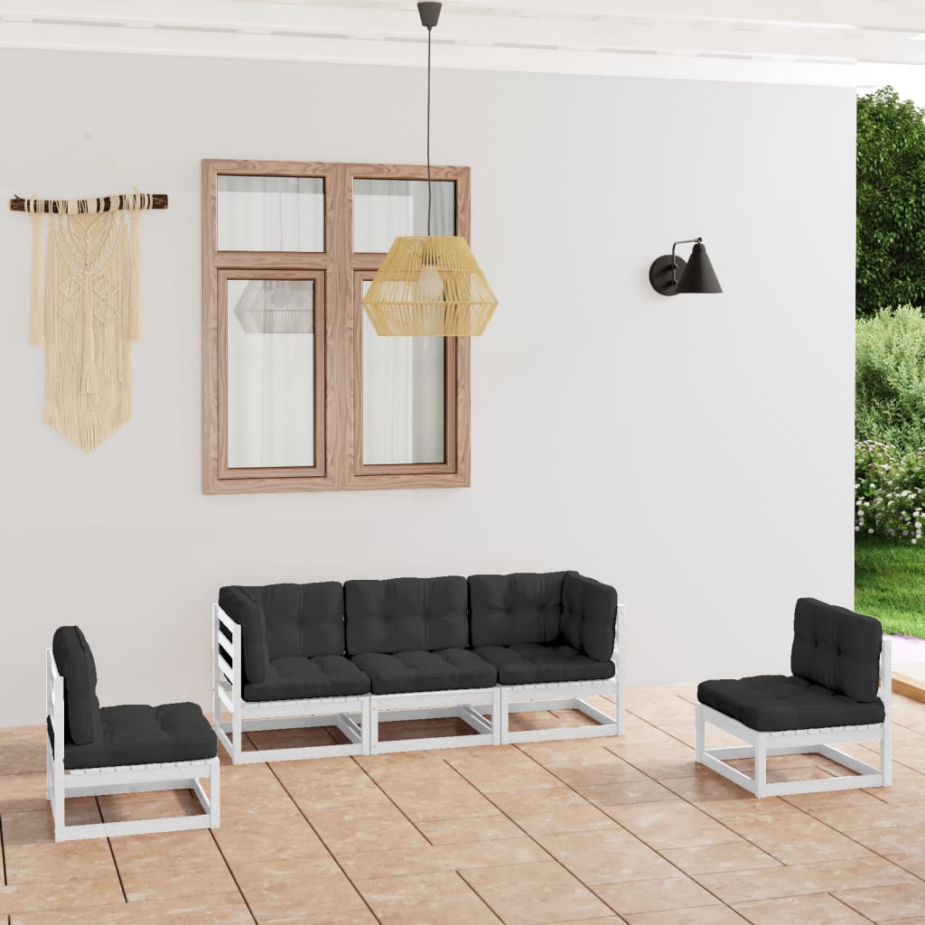 Salon de jardin 5 pcs avec coussins Bois de pin massif