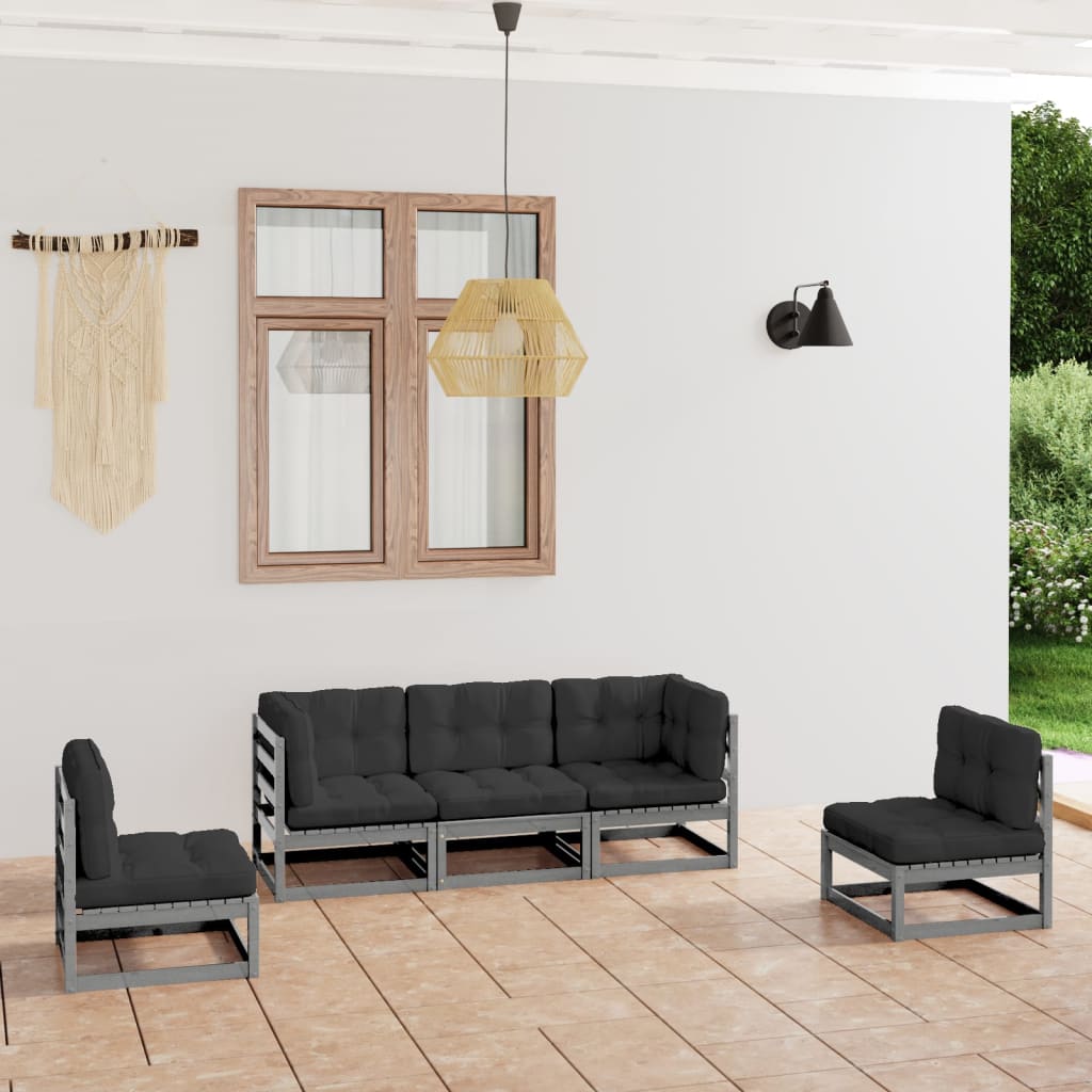 Salon de jardin 5 pcs avec coussins Bois de pin massif