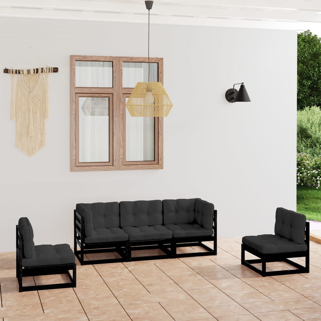 Salon de jardin 5 pcs avec coussins bois de pin massif