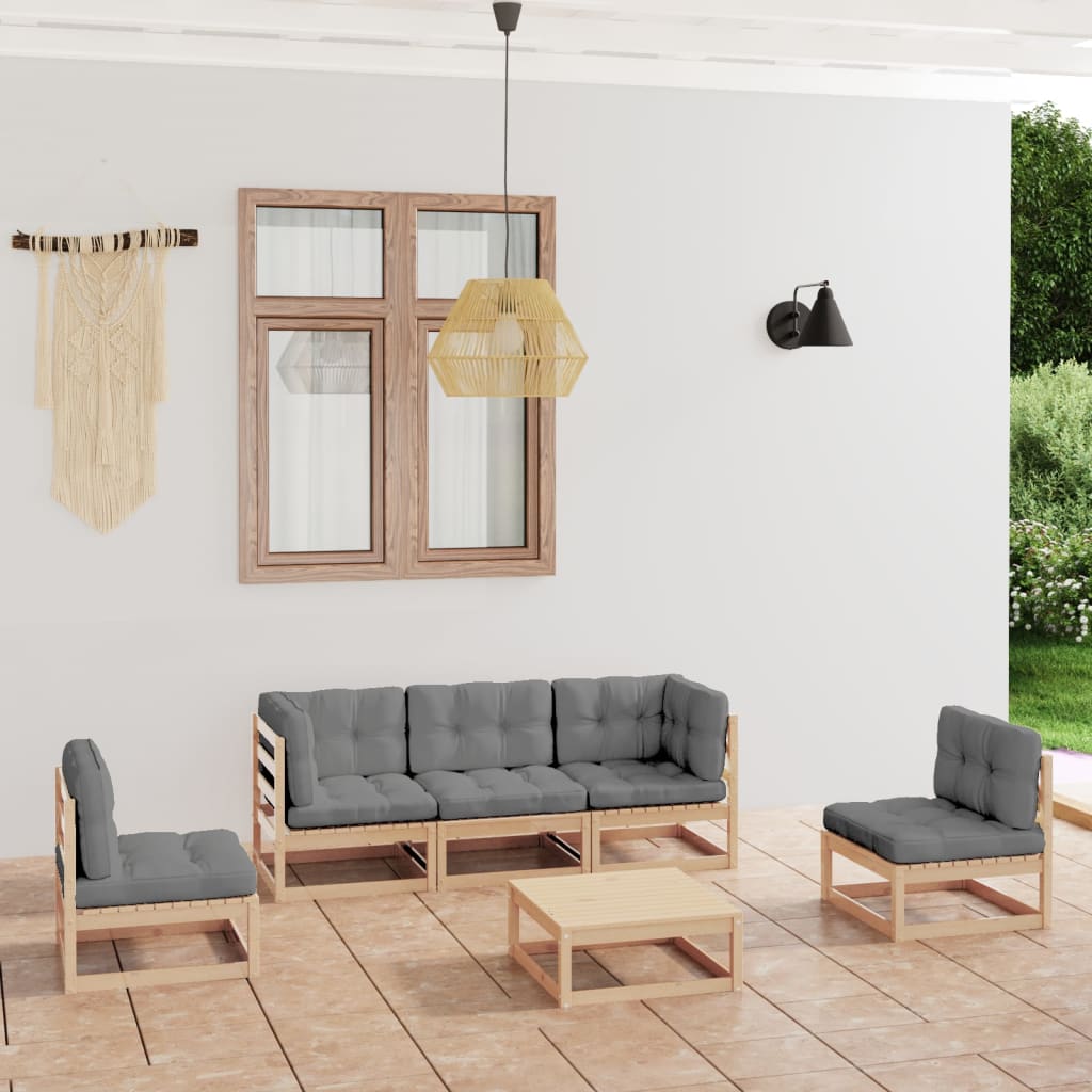 Salon de jardin 6 pcs avec coussins Bois de pin massif