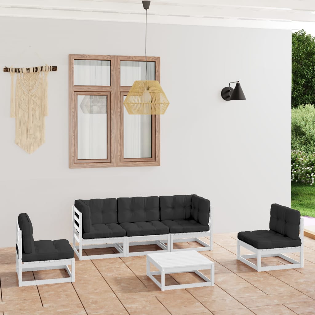 Salon de jardin 6 pcs avec coussins Bois de pin massif