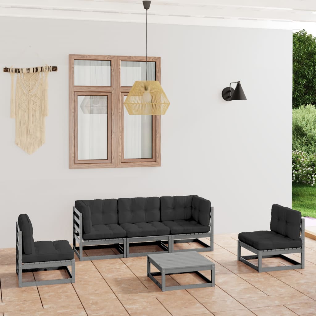 Salon de jardin 6 pcs avec coussins Bois de pin massif