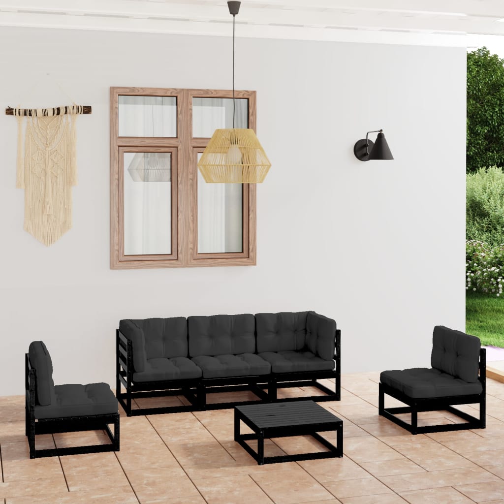 Salon de jardin 6 pcs avec coussins Bois de pin massif