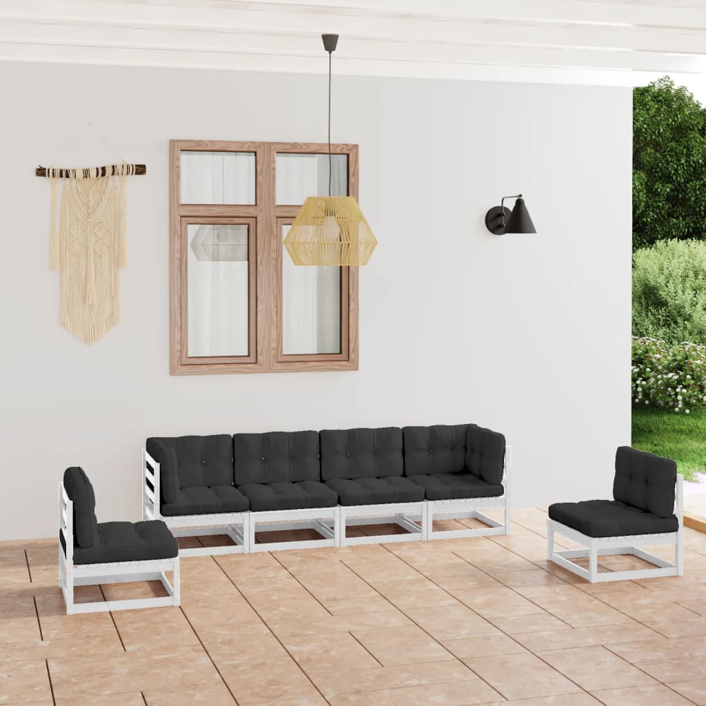 Salon de jardin 6 pcs avec coussins Bois de pin massif