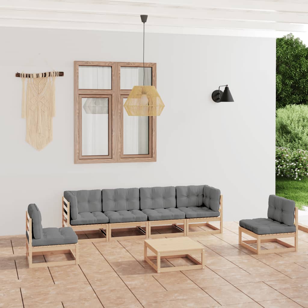 Salon de jardin 7 pcs avec coussins Bois de pin massif