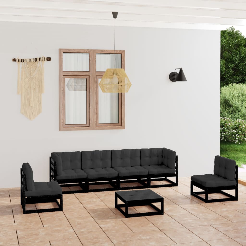 Salon de jardin 7 pcs avec coussins Bois de pin massif