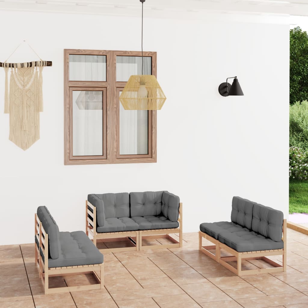 Salon de jardin 6 pcs avec coussins Bois de pin massif