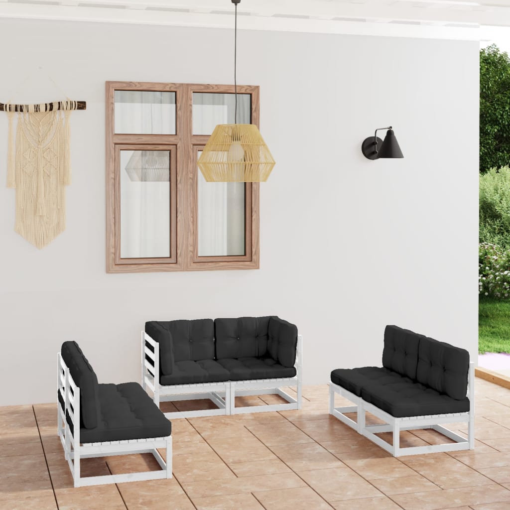 Salon de jardin 6 pcs avec coussins Bois de pin massif