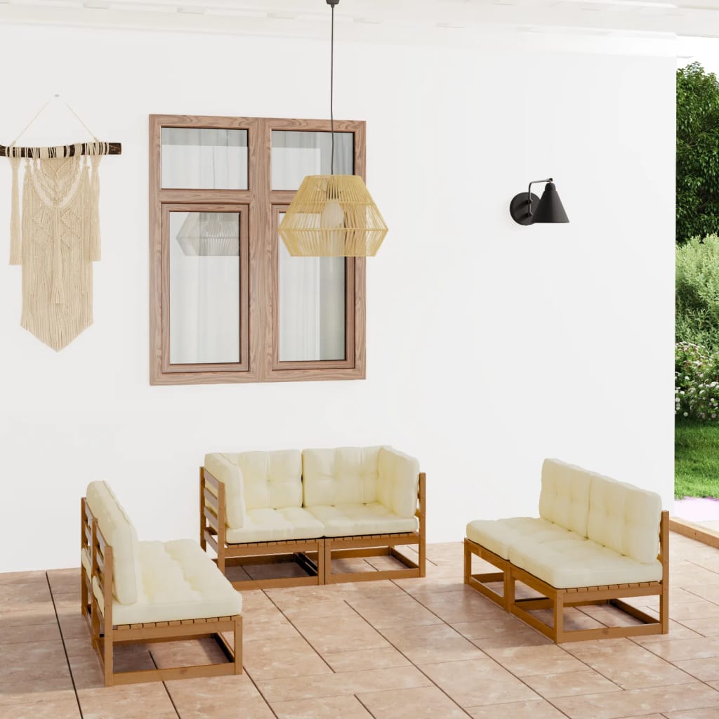 Salon de jardin 6 pcs avec coussins Bois de pin massif