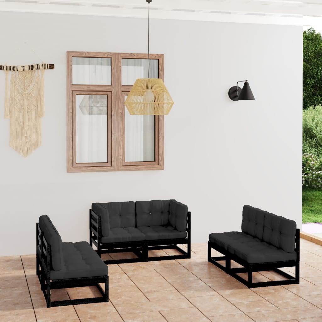 Salon de jardin 6 pcs avec coussins Bois de pin massif