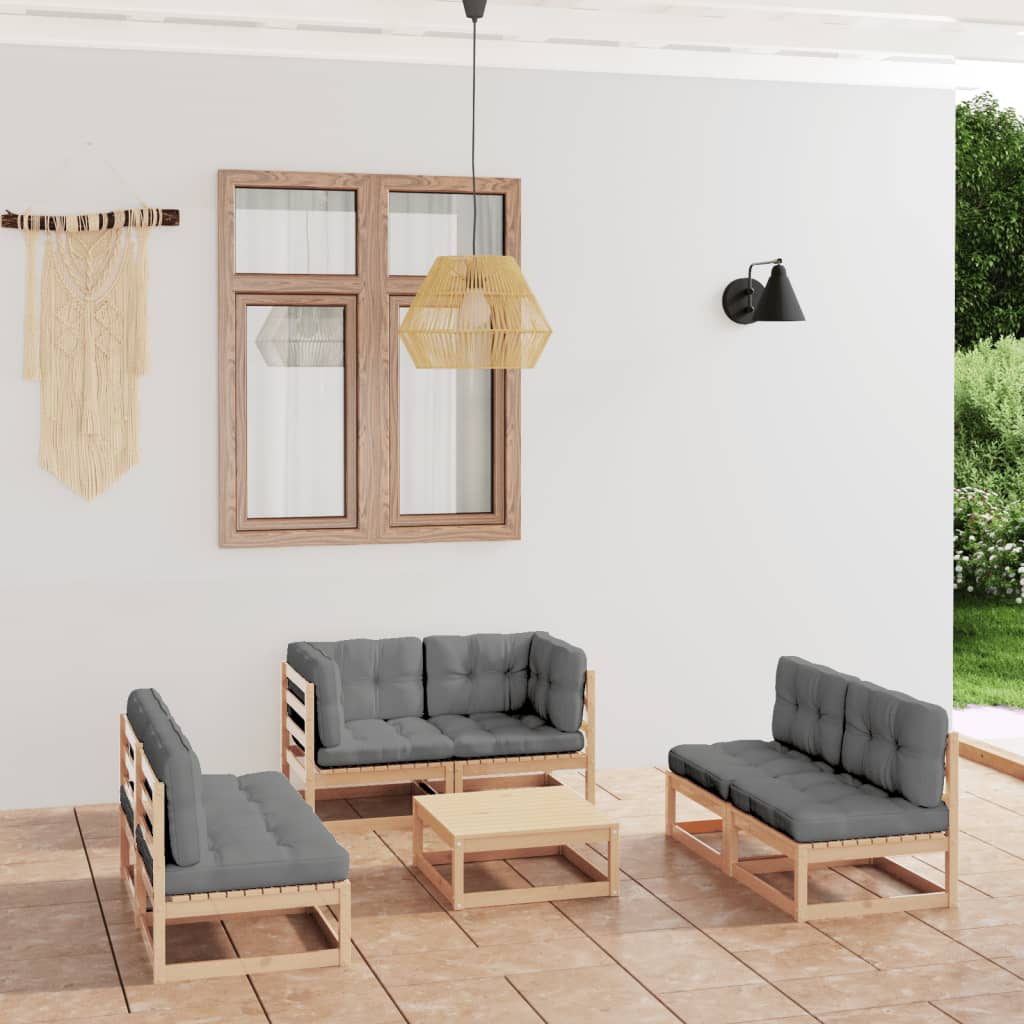 Salon de jardin 7 pcs avec coussins Bois de pin massif