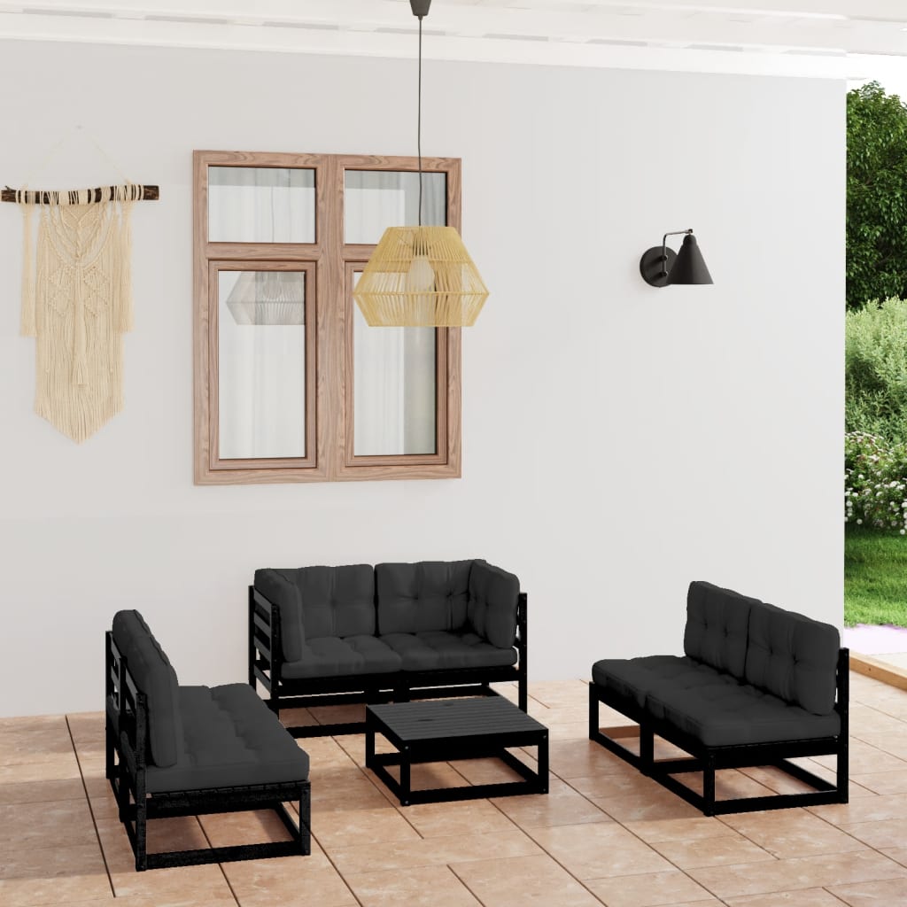 Salon de jardin 7 pcs avec coussins Bois de pin massif