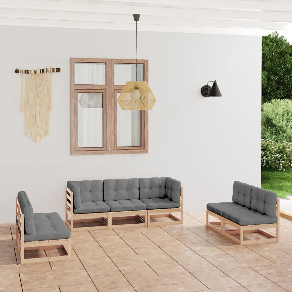 Salon de jardin 7 pcs avec coussins Bois de pin massif