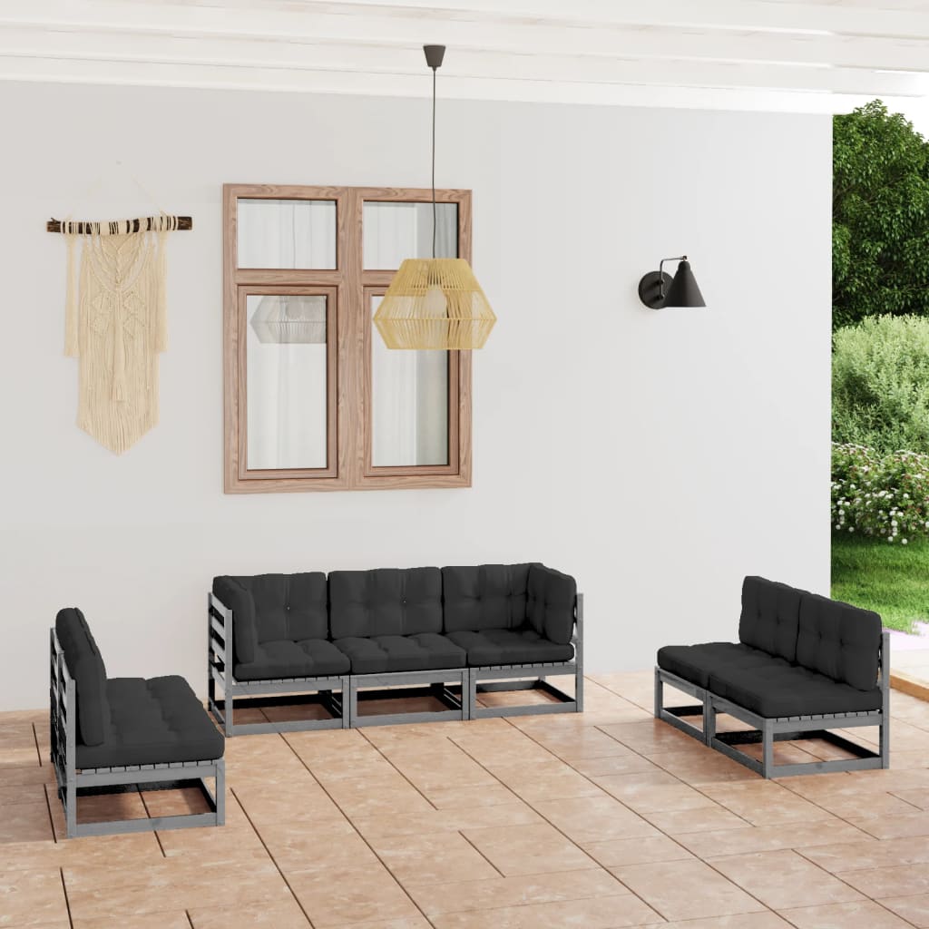 Salon de jardin 7 pcs avec coussins Bois de pin massif