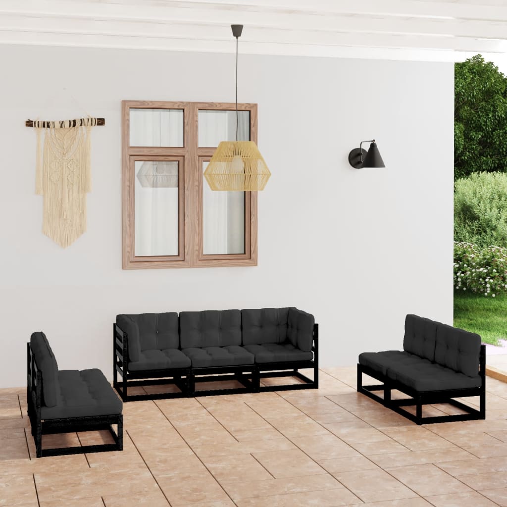 Salon de jardin 7 pcs avec coussins bois de pin massif