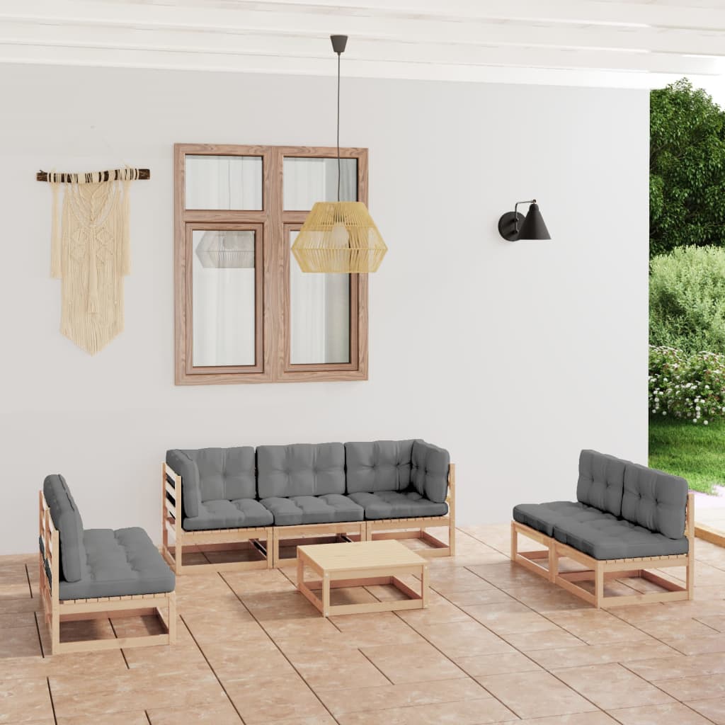 Salon de jardin 8 pcs avec coussins Bois de pin massif