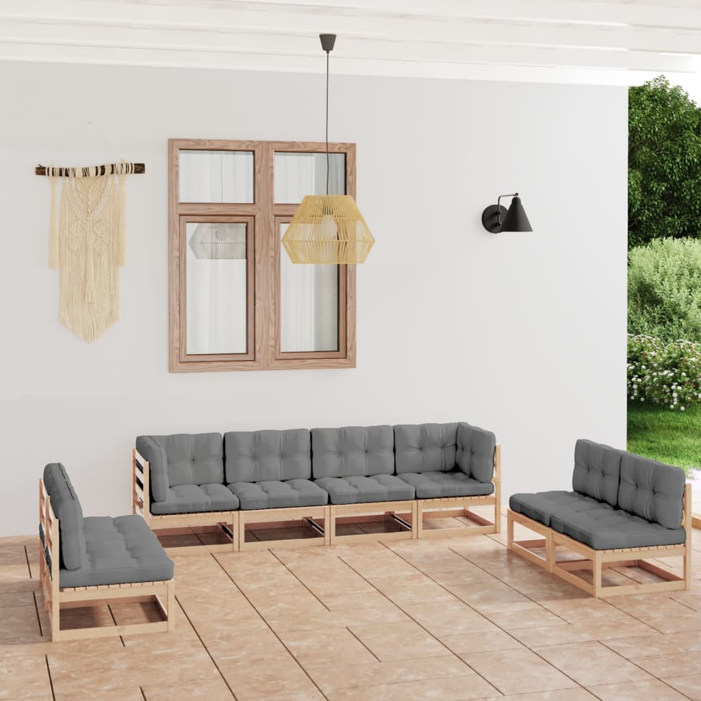 Salon de jardin 8 pcs avec coussins Bois de pin massif