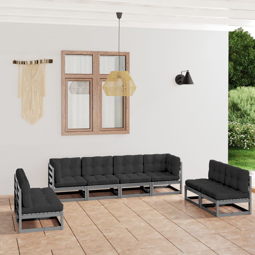 Salon de jardin 8 pcs avec coussins Bois de pin massif