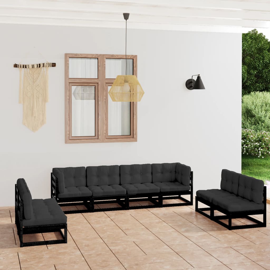 Salon de jardin 8 pcs avec coussins Bois de pin massif