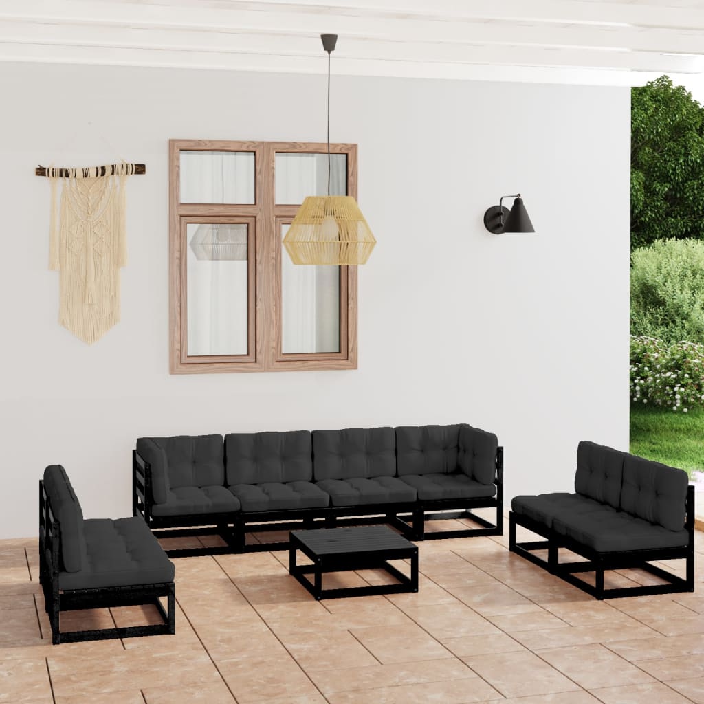 Salon de jardin 9 pcs avec coussins Bois de pin massif