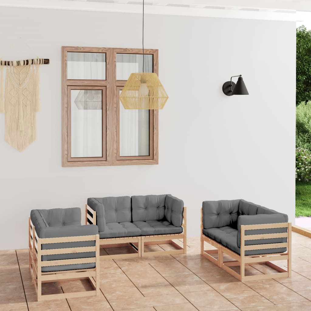 Salon de jardin 6 pcs avec coussins Bois de pin massif