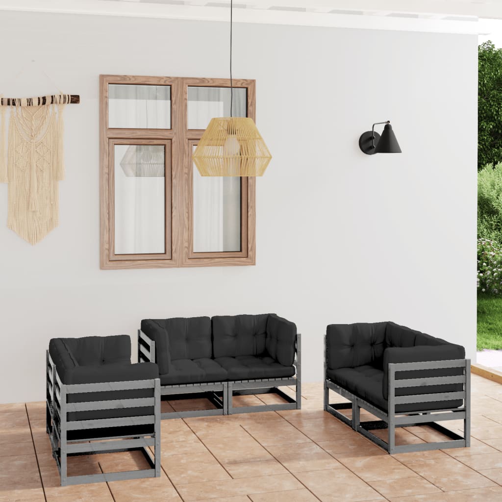 Salon de jardin 6 pcs avec coussins Bois de pin massif