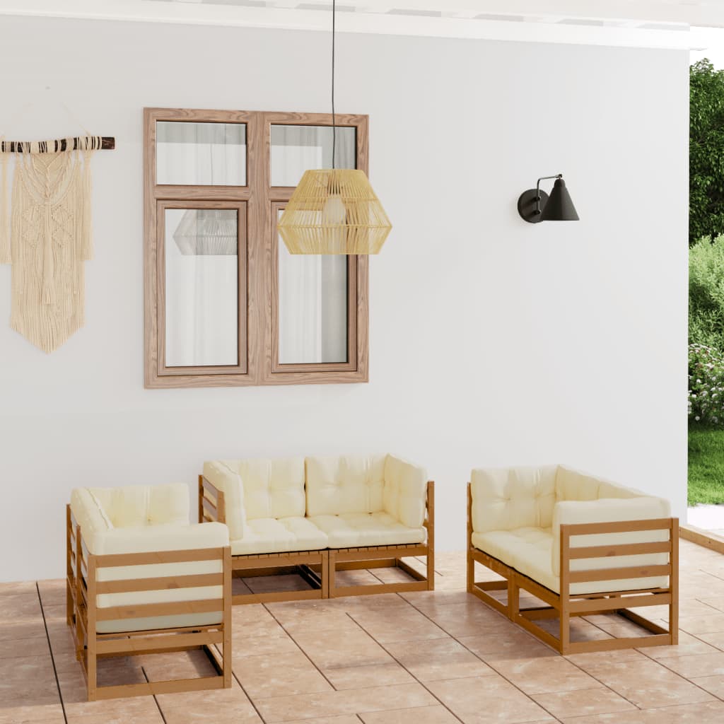 Salon de jardin 6 pcs avec coussins Bois de pin massif