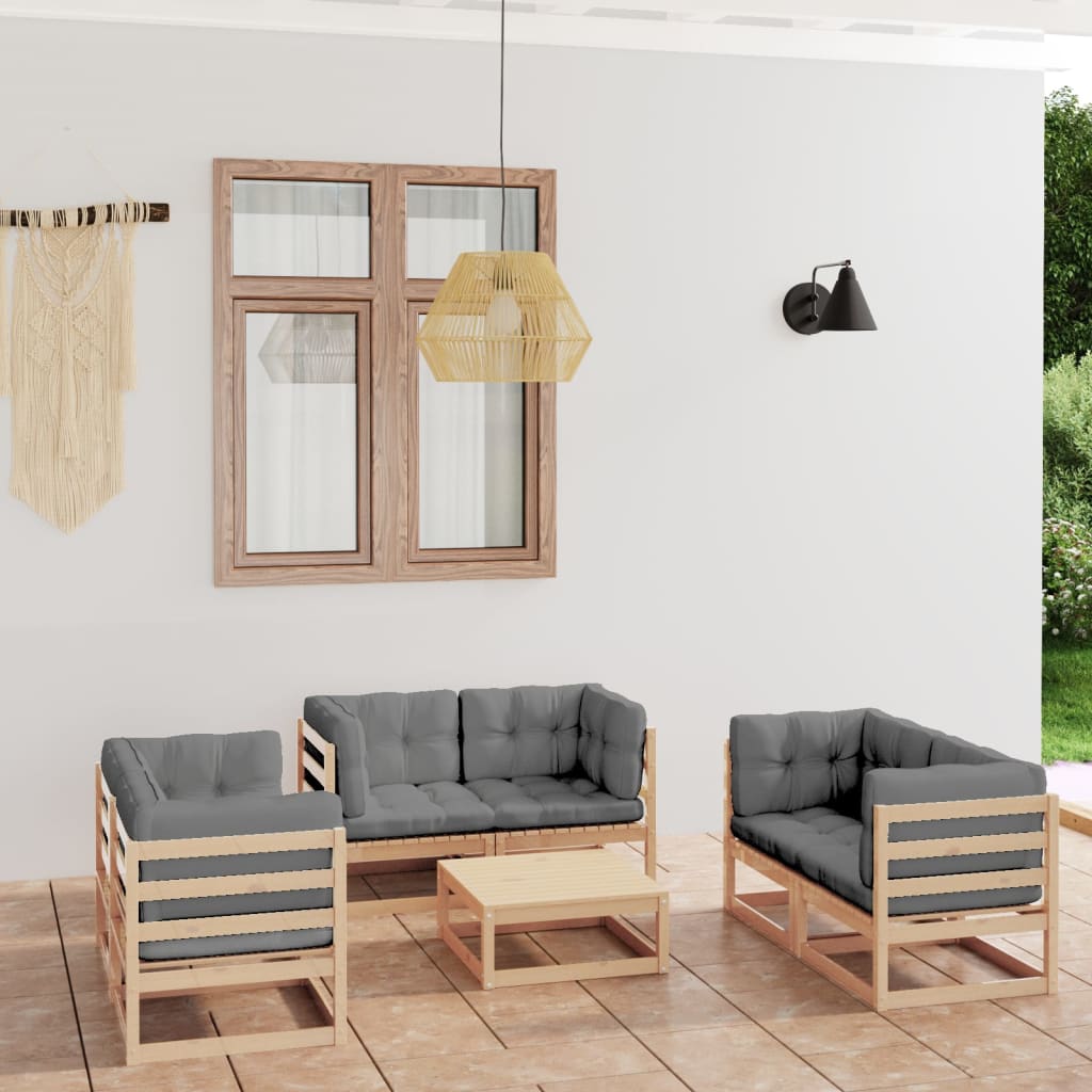 Salon de jardin 7 pcs avec coussins Bois de pin massif