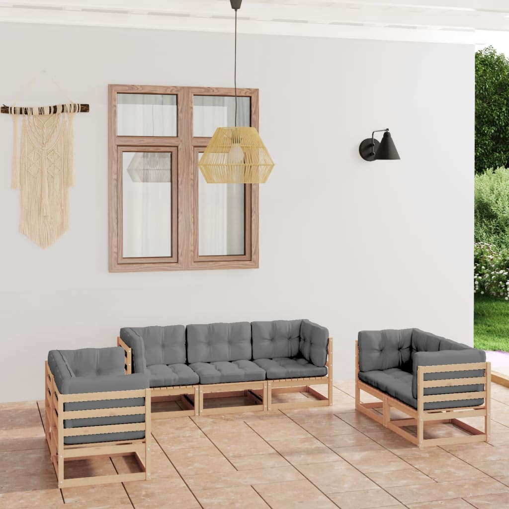 Salon de jardin 7 pcs avec coussins Bois de pin massif