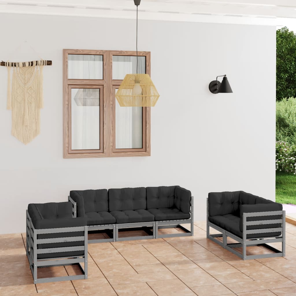 Salon de jardin 7 pcs avec coussins Bois de pin massif