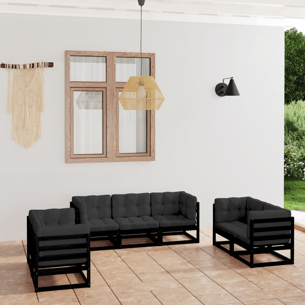 Salon de jardin 7 pcs avec coussins bois de pin massif