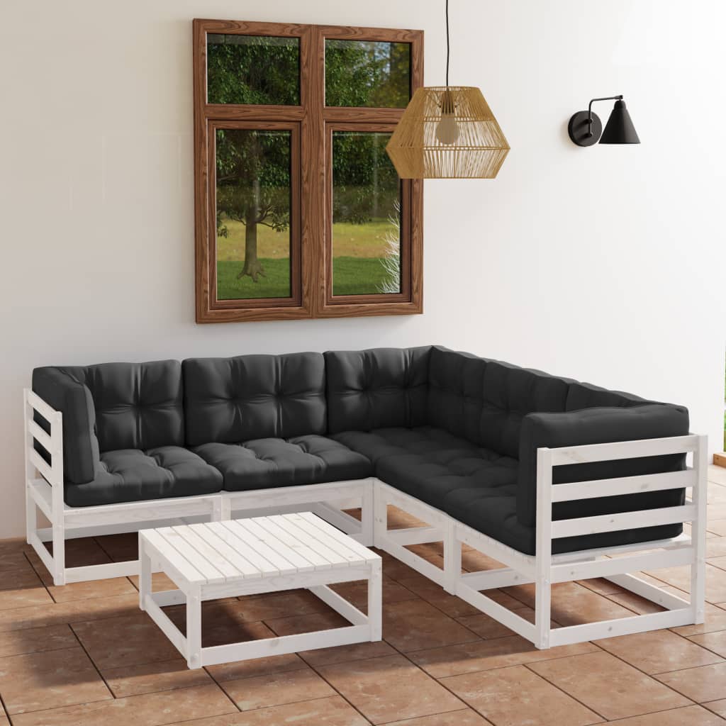 Salon de jardin 6 pcs avec coussins Bois de pin massif