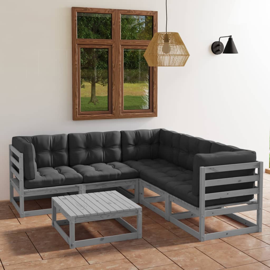 Salon de jardin 6 pcs avec coussins Bois de pin massif