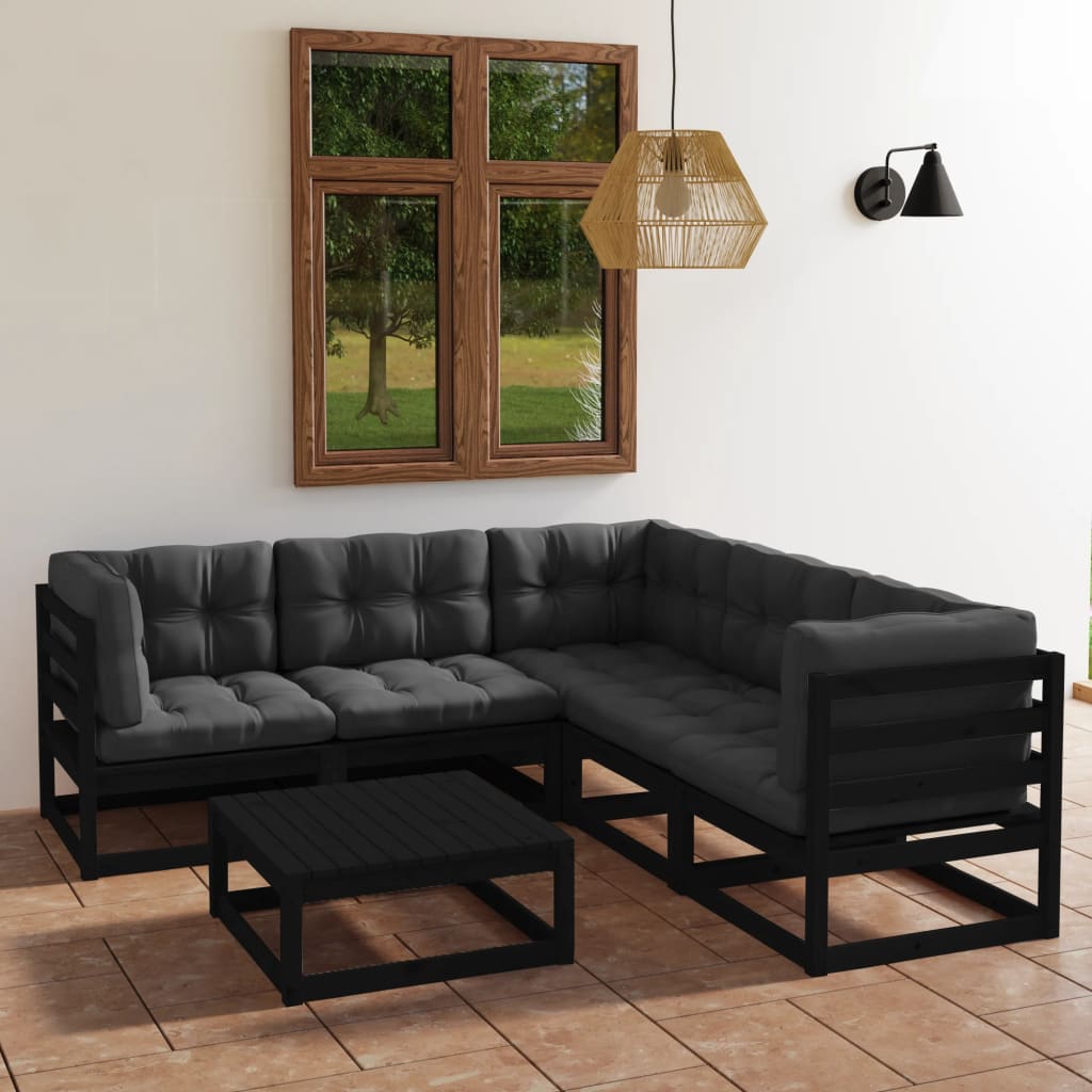 Salon de jardin 6 pcs avec coussins Bois de pin massif