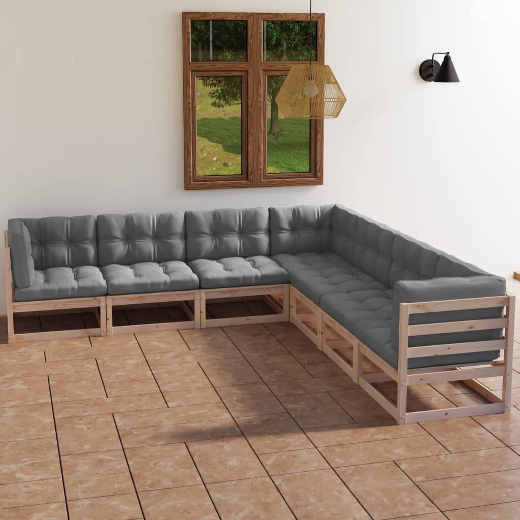 Salon de jardin 7 pcs avec coussins Bois de pin massif