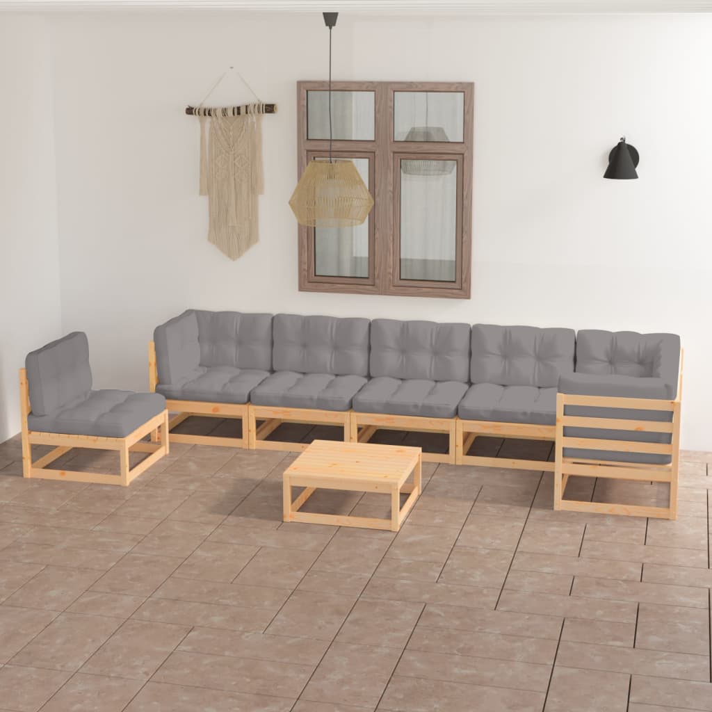 Salon de jardin 8 pcs avec coussins Bois de pin massif