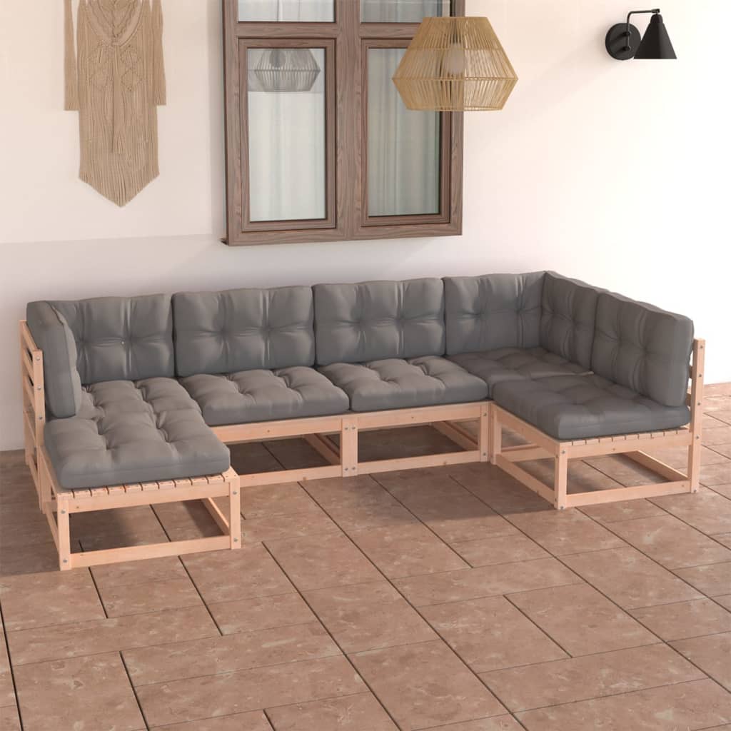 Salon de jardin 6 pcs avec coussins Bois de pin massif