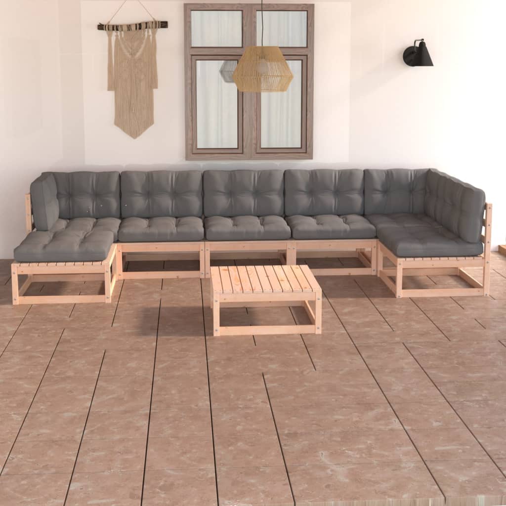 Salon de jardin 8 pcs avec coussins Bois de pin massif