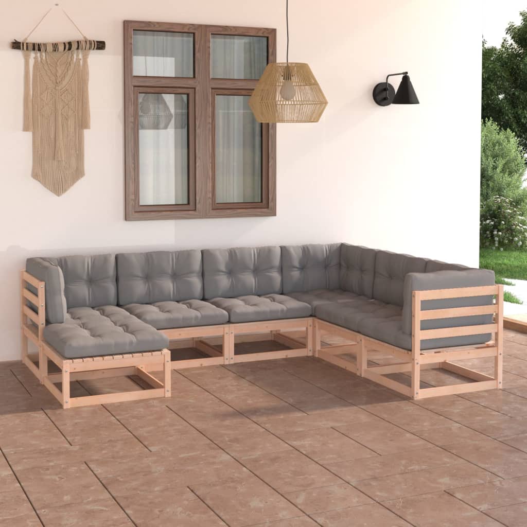 Salon de jardin 7 pcs avec coussins Bois de pin massif