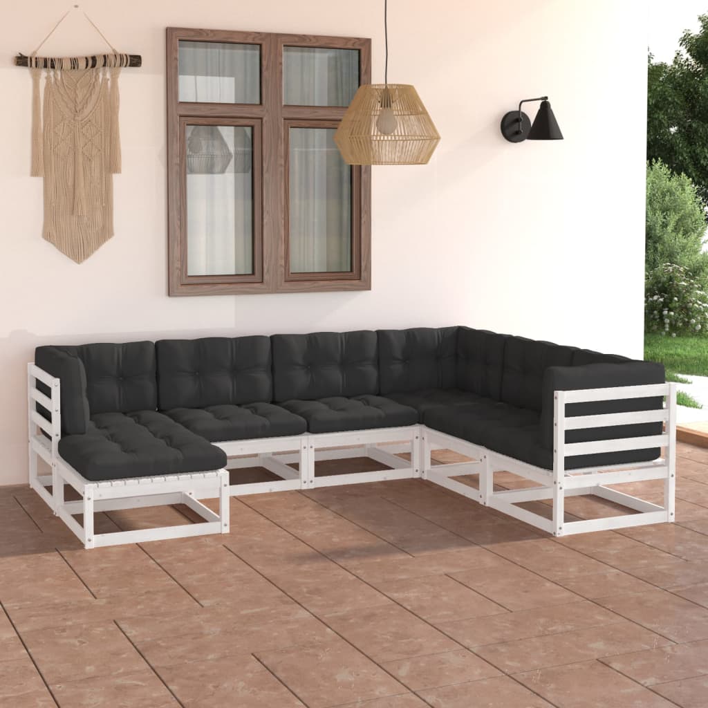 Salon de jardin 7 pcs avec coussins Bois de pin massif