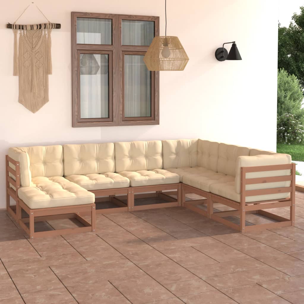 Salon de jardin 7 pcs avec coussins Bois de pin massif