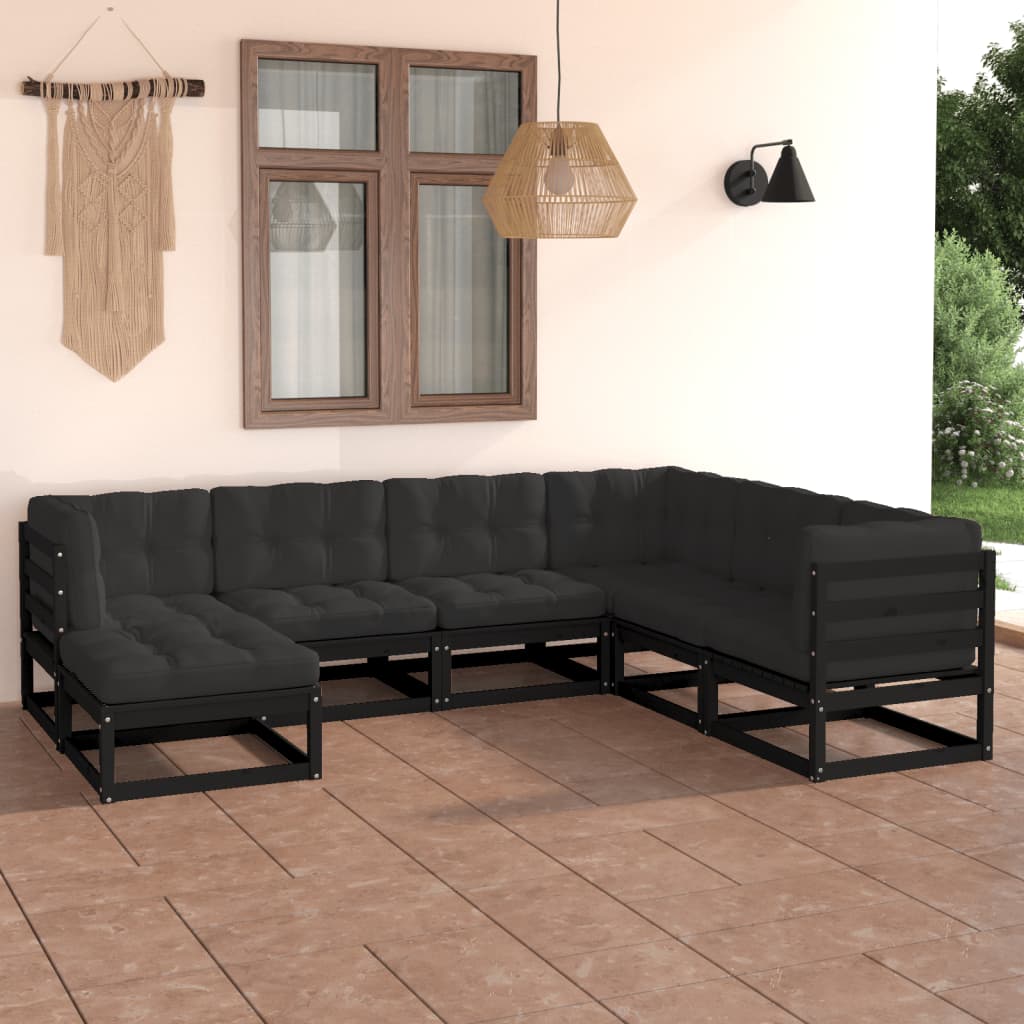 Salon de jardin 7 pcs avec coussins Bois de pin massif