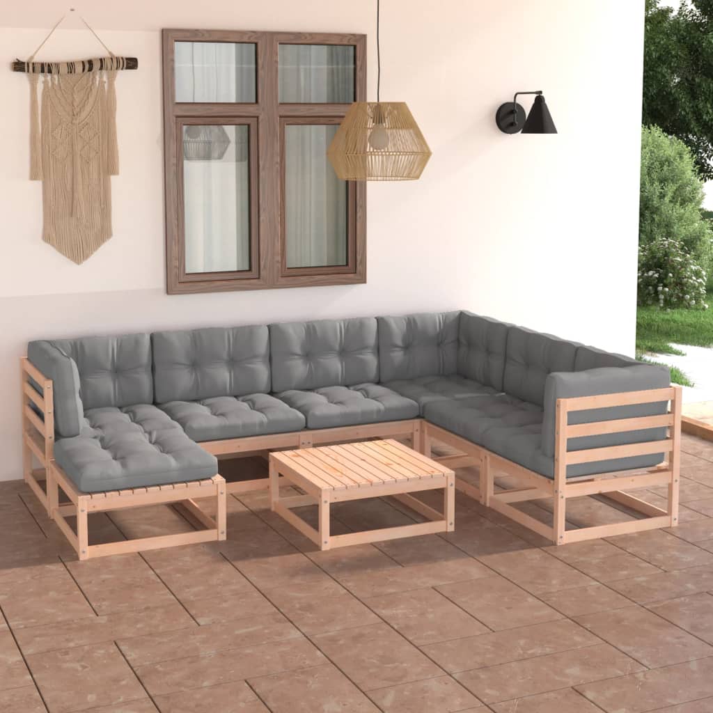 Salon de jardin 8 pcs avec coussins Bois de pin massif