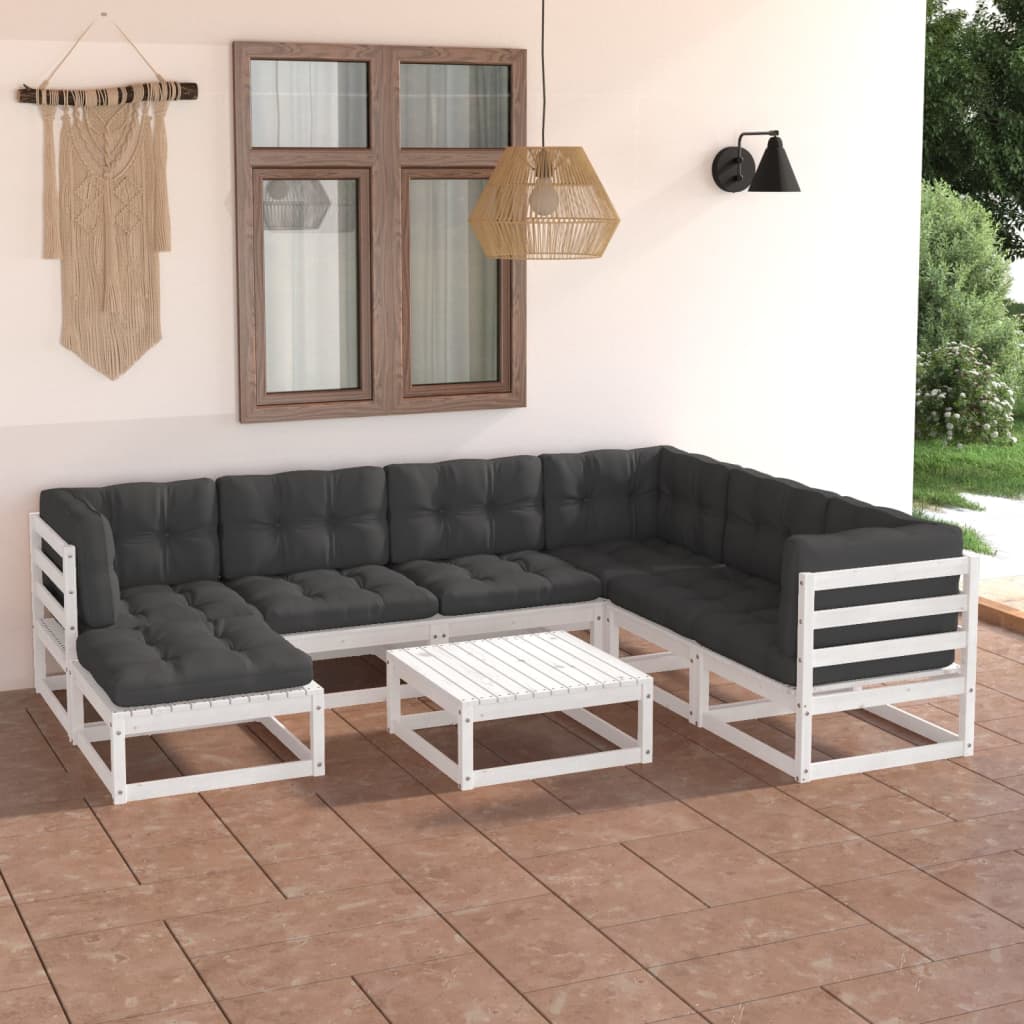 Salon de jardin 8 pcs avec coussins Bois de pin massif