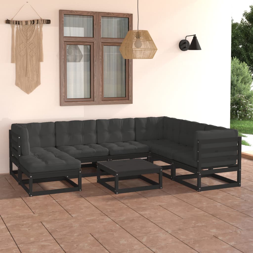 Salon de jardin 8 pcs avec coussins Bois de pin massif